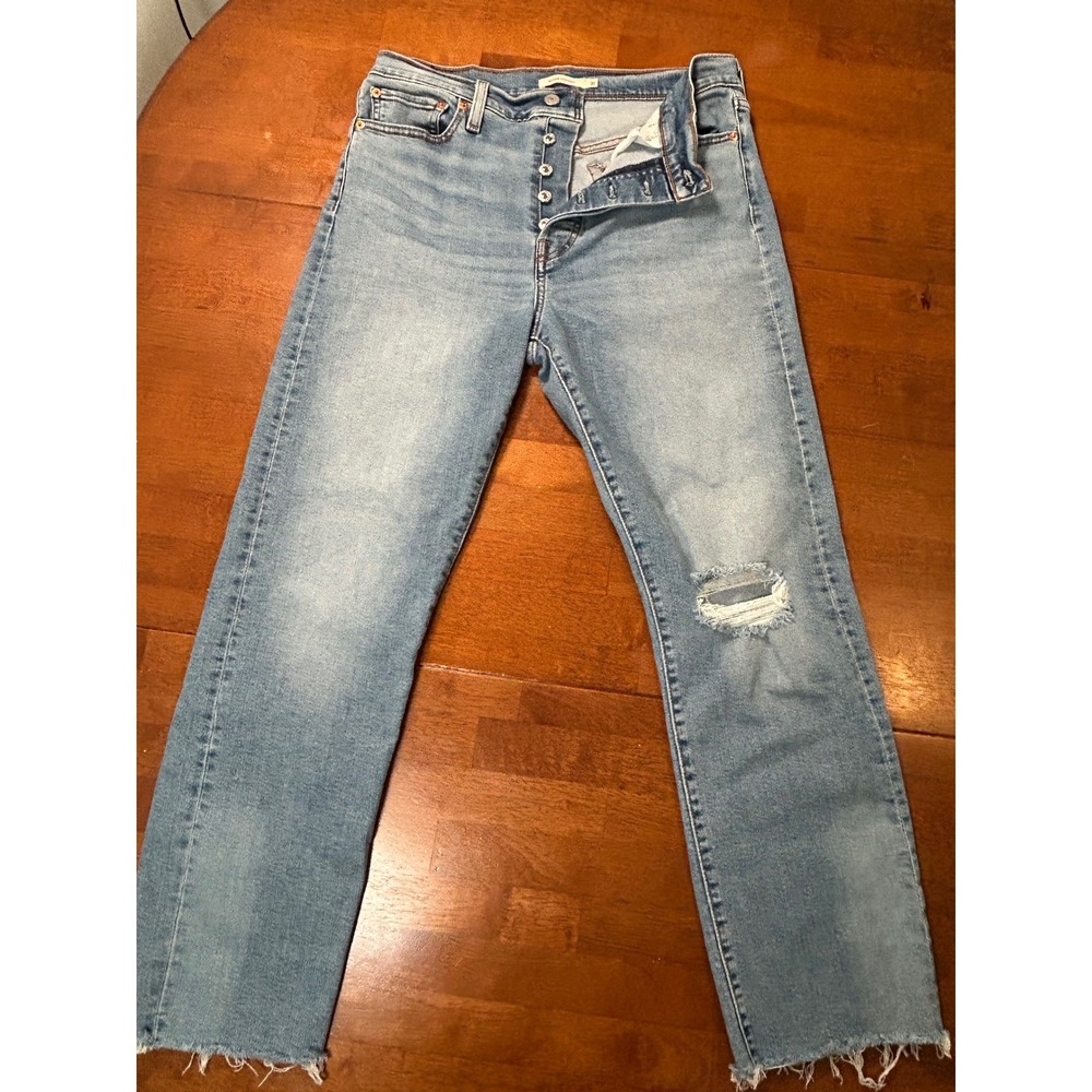 Levi's Light Blue Straight Leg Jeans with Distressed Knee